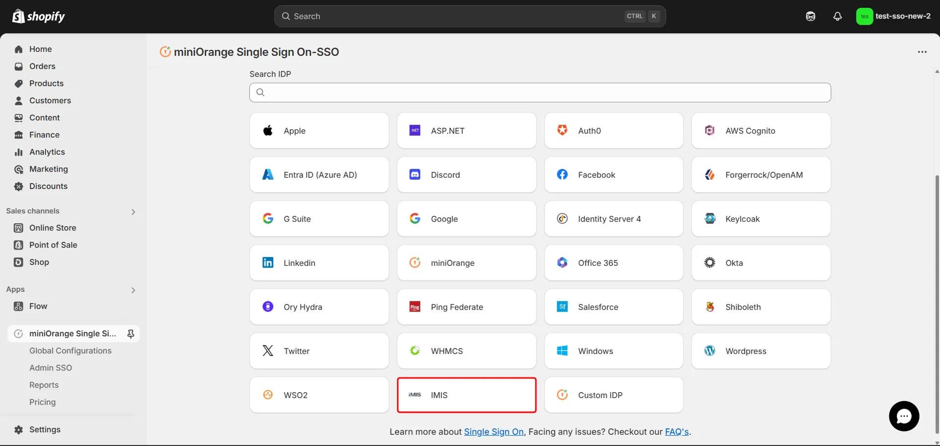 Shopify iMIS SSO - Choose iMIS as IDP