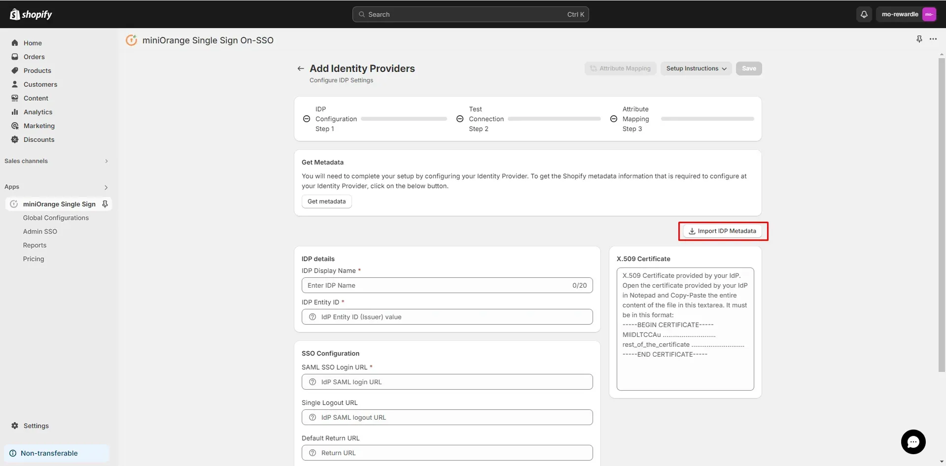 Import IDP Metadata  - Shopify Auth0 SSO