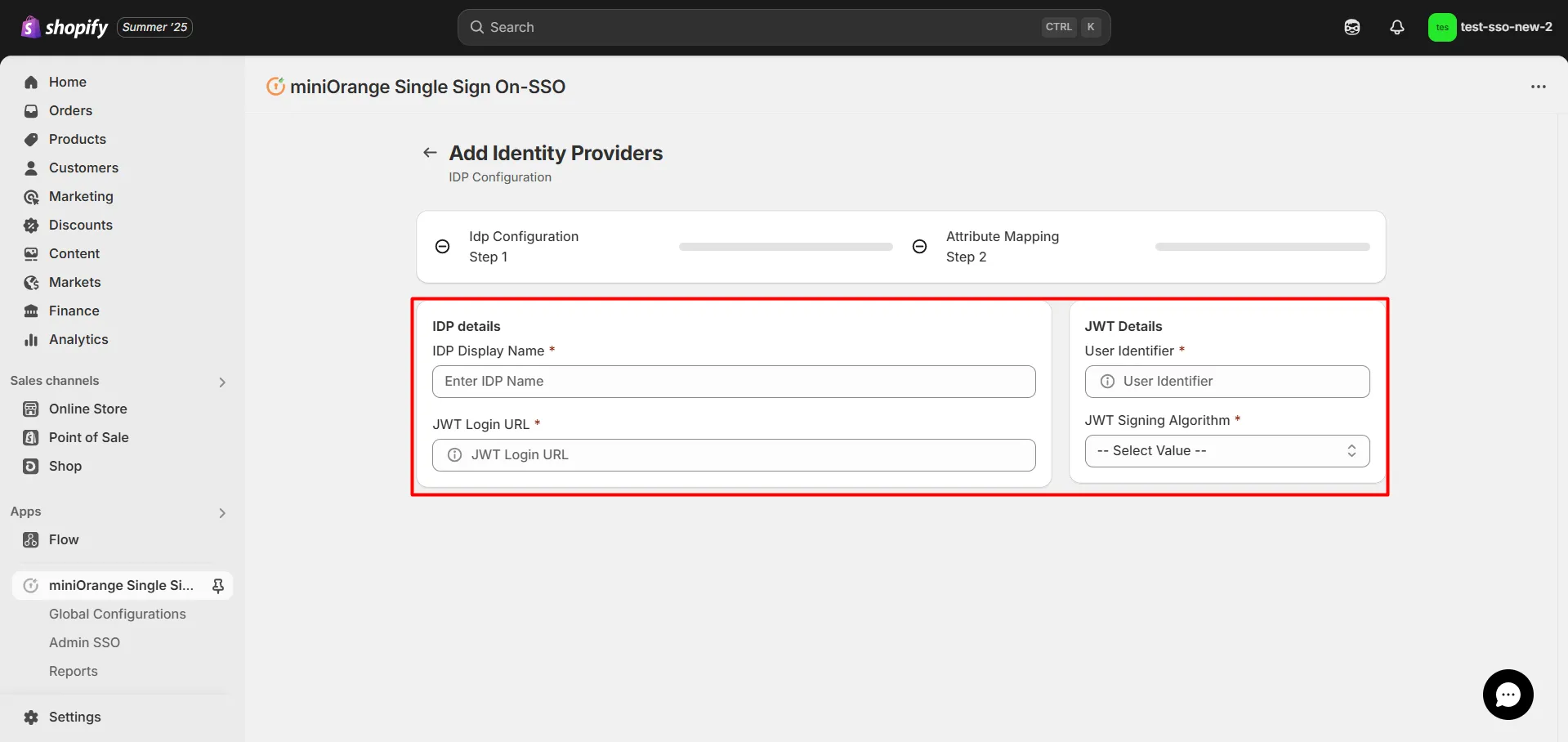 JWT Shopify SSO  - Shopify JWT SSO - Fill out the below fields