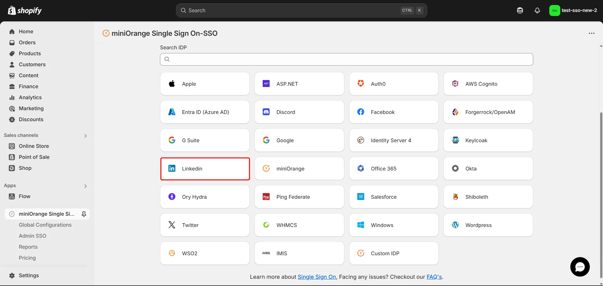 Shopify LinkedIn SSO - Choose LinkedIn as IDP