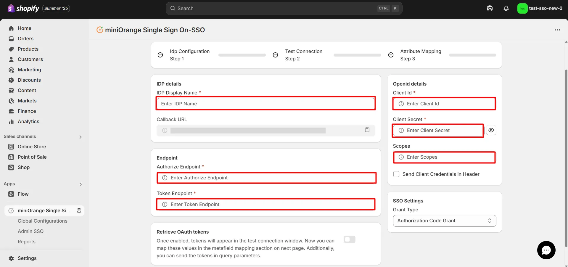 Shopify Apple SSO - Provide Client ID and Secret, Scopes and endpoints