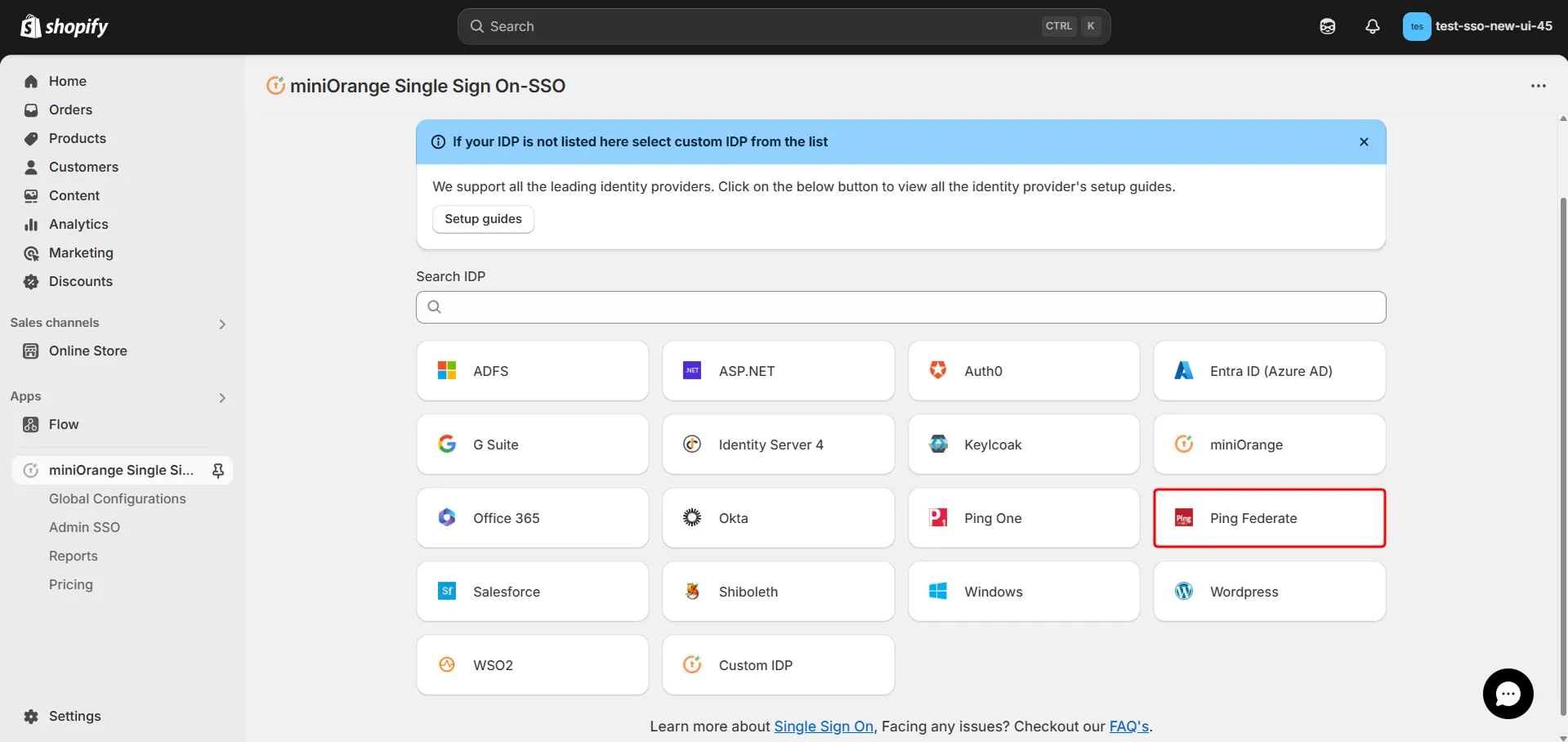Okta IDP - Shopify PingFederate SSO