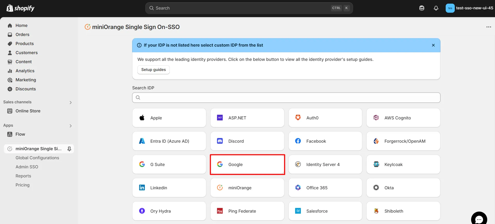 Shopify Google SSO - Choose AWS Cognito as IDP
