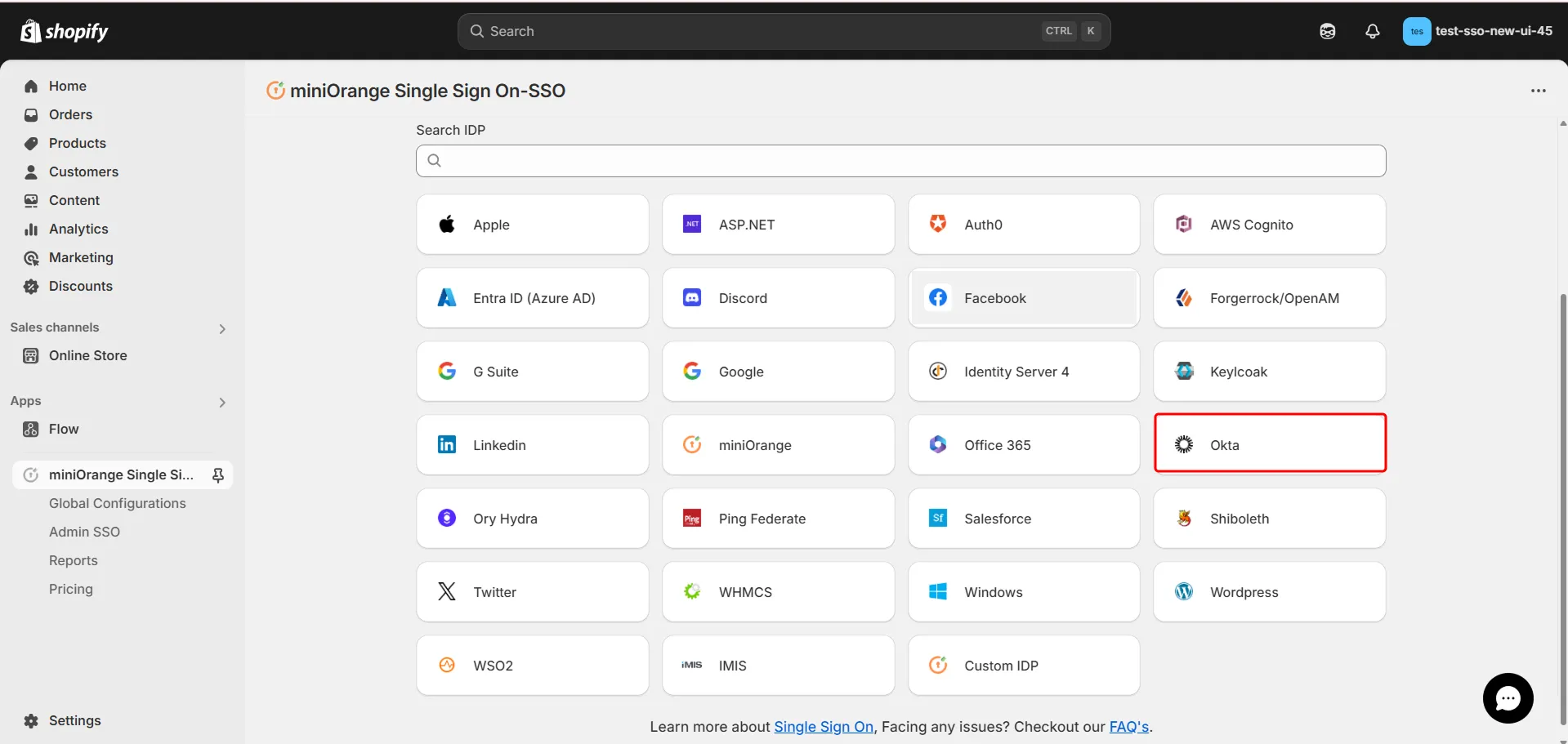Shopify Okta OAuth SSO - Choose Okta as IDP