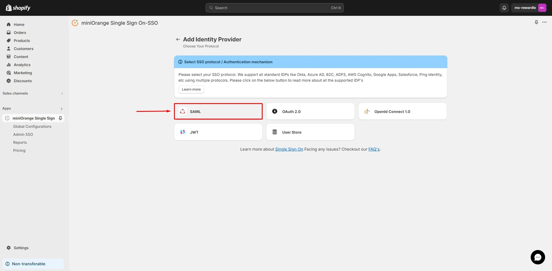 Shopify Wordpress SSO SAML - Shopify Wordpress SSO - Add IDP