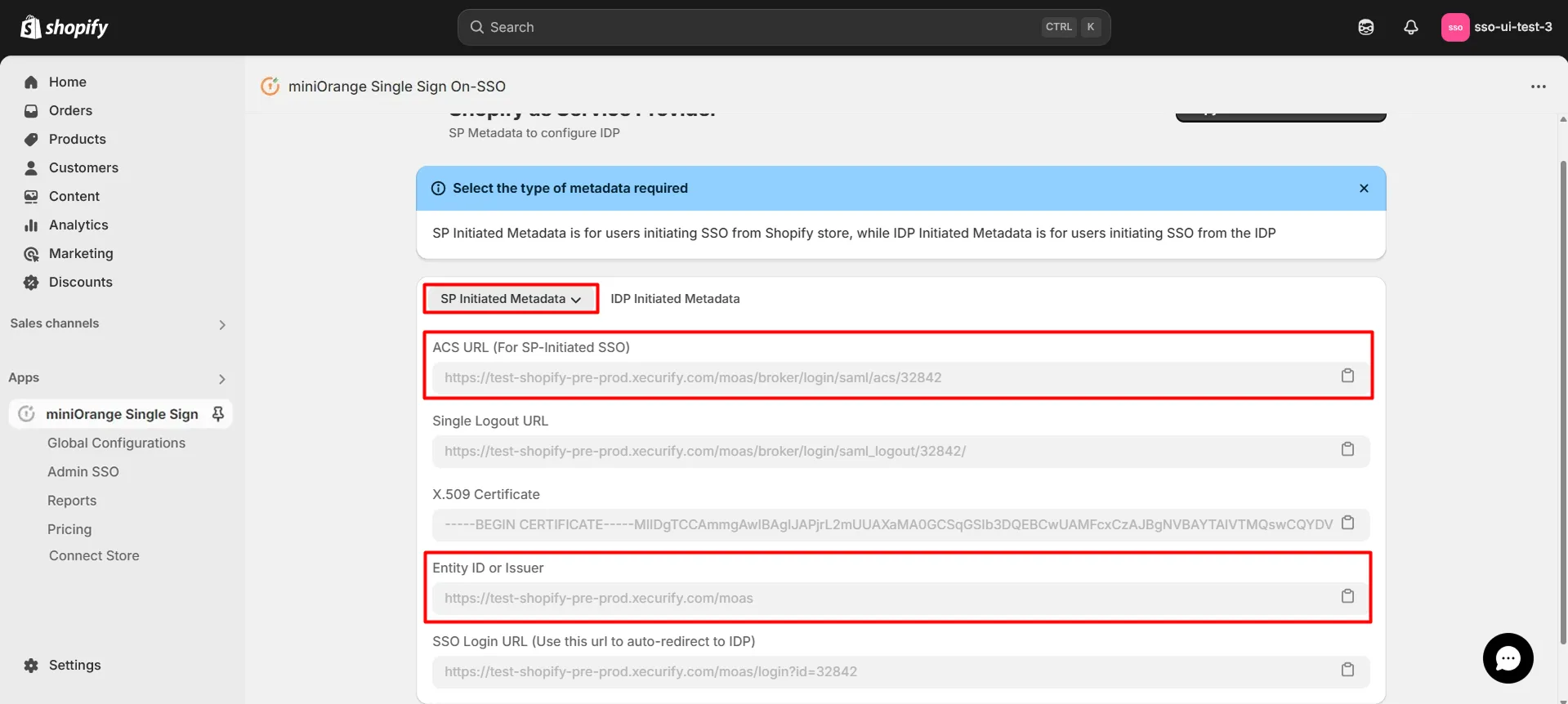 SP Initiated Metadata - Shopify Azure AD SSO | Microsoft Entra SSO
