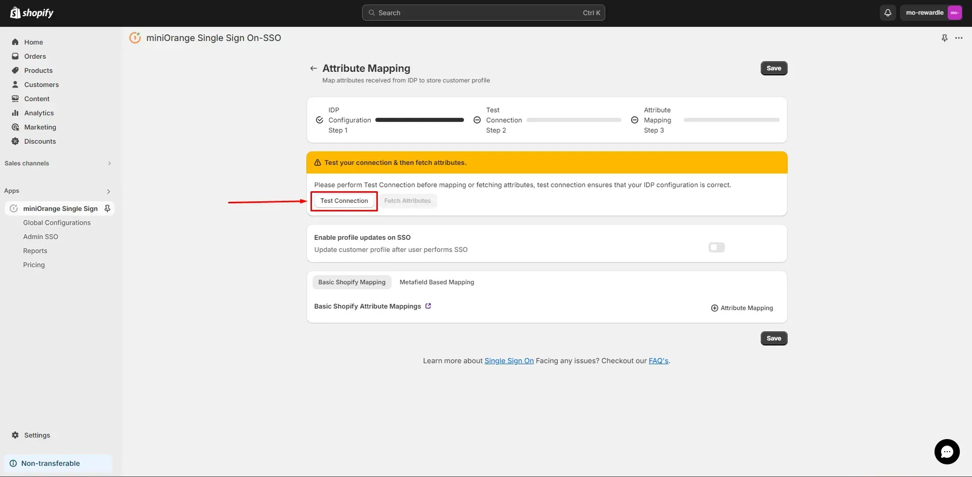 Test Connection - Shopify WordPress SSO