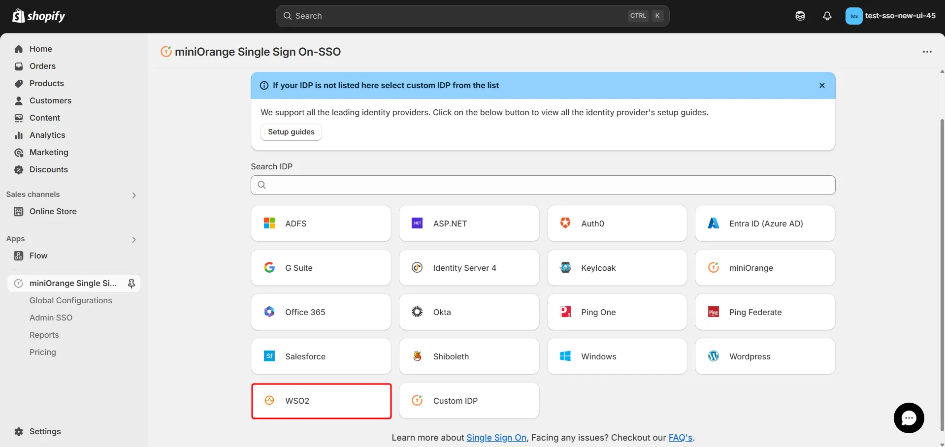 Shopify WSO2 SSO - Select SAML Protocol