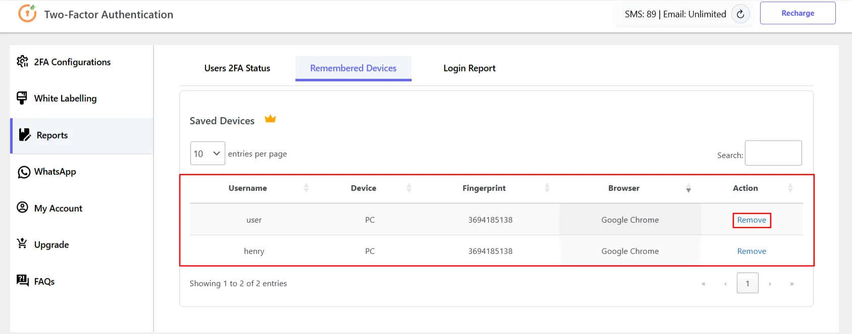 2FA Remember Device - click remove