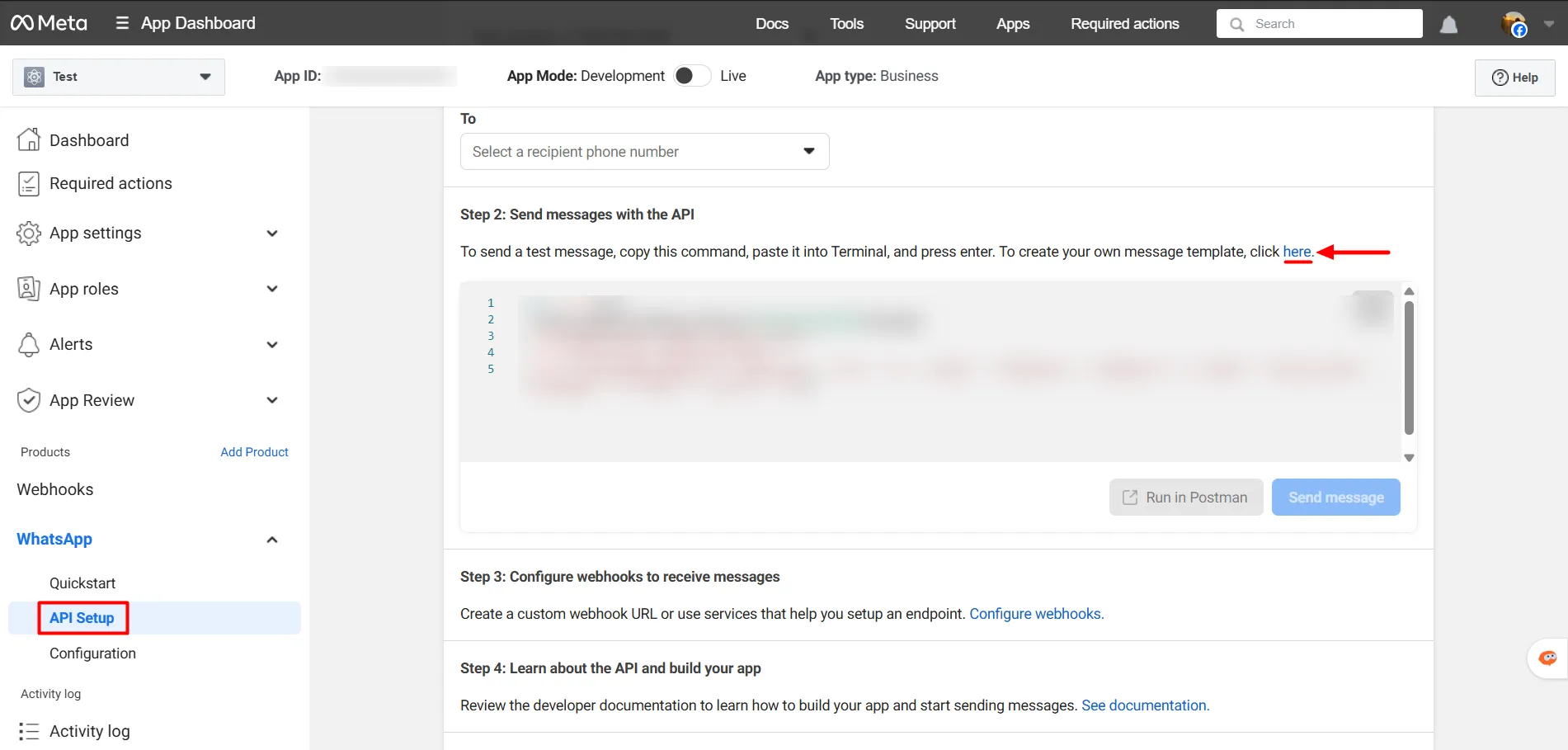WhatsApp OTP Verification - CLick Message Template link