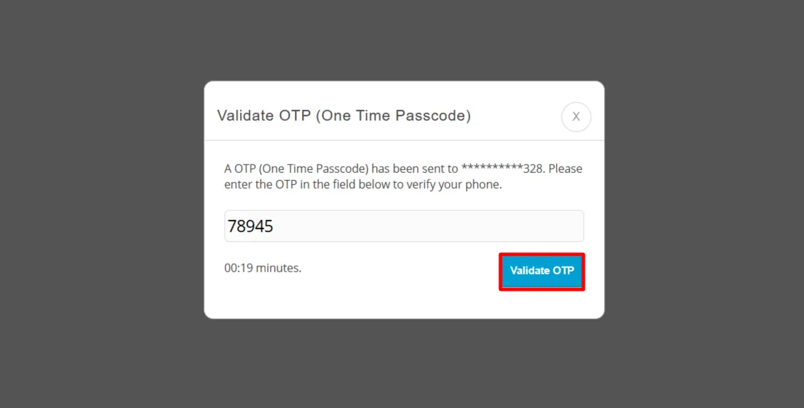 WhatsApp OTP Verification - Click Validate OTP