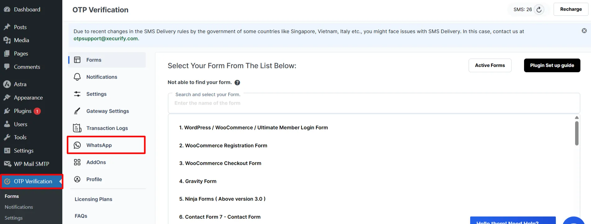WhatsApp OTP Verification - Click WhatsApp tab