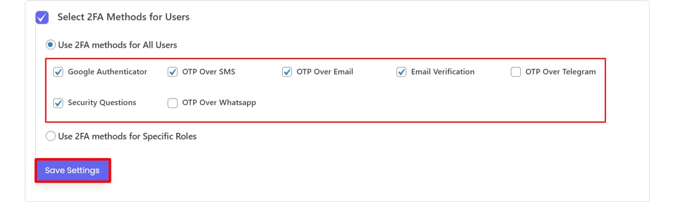 Quick Setup tab - Choose 2FA method