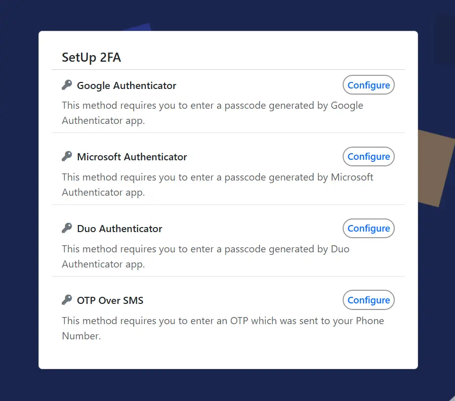 End User 2FA screen