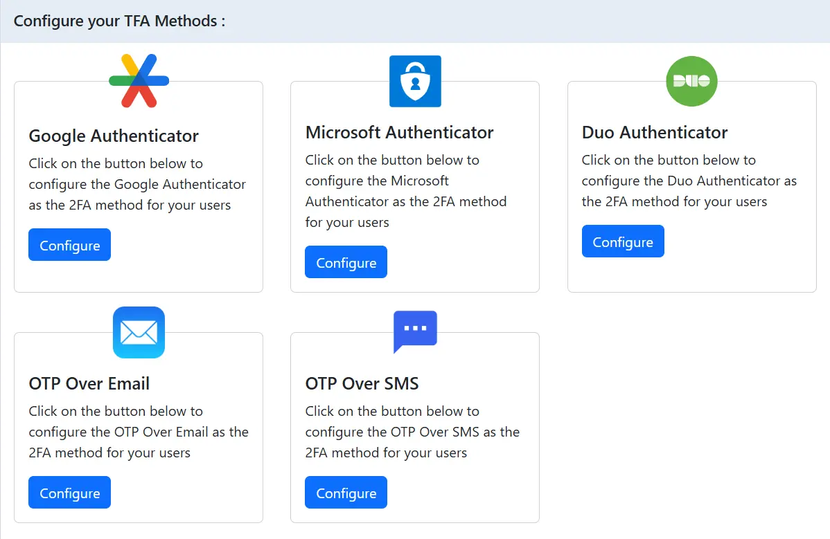 Multi factor authentication configure methods