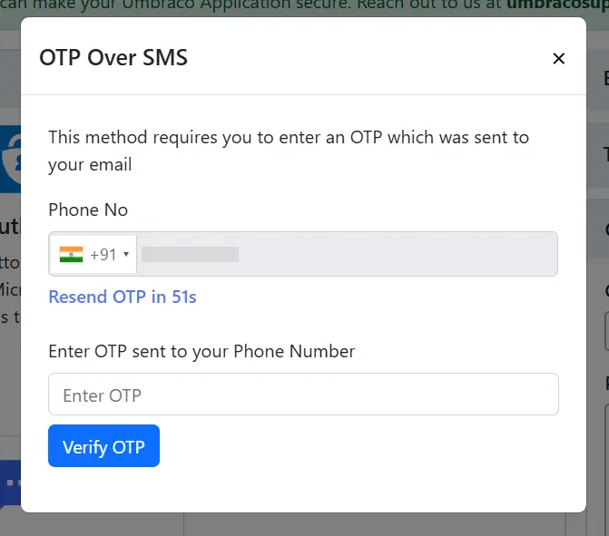 OTP over SMS - Enter OTP