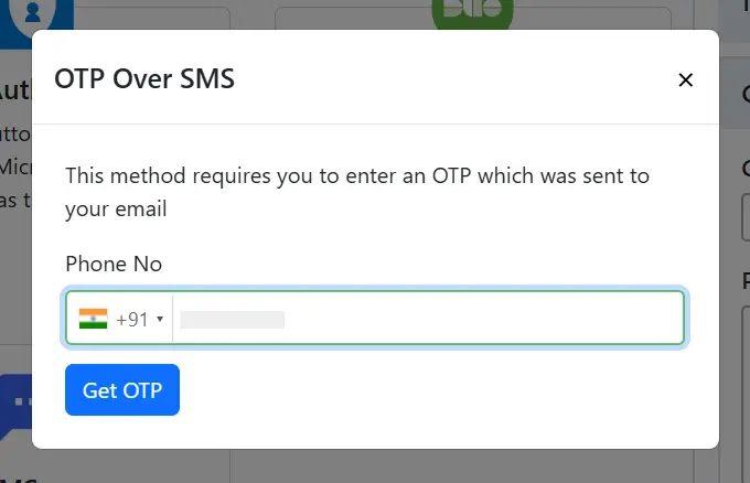 OTP over SMS - Enter Phone Number