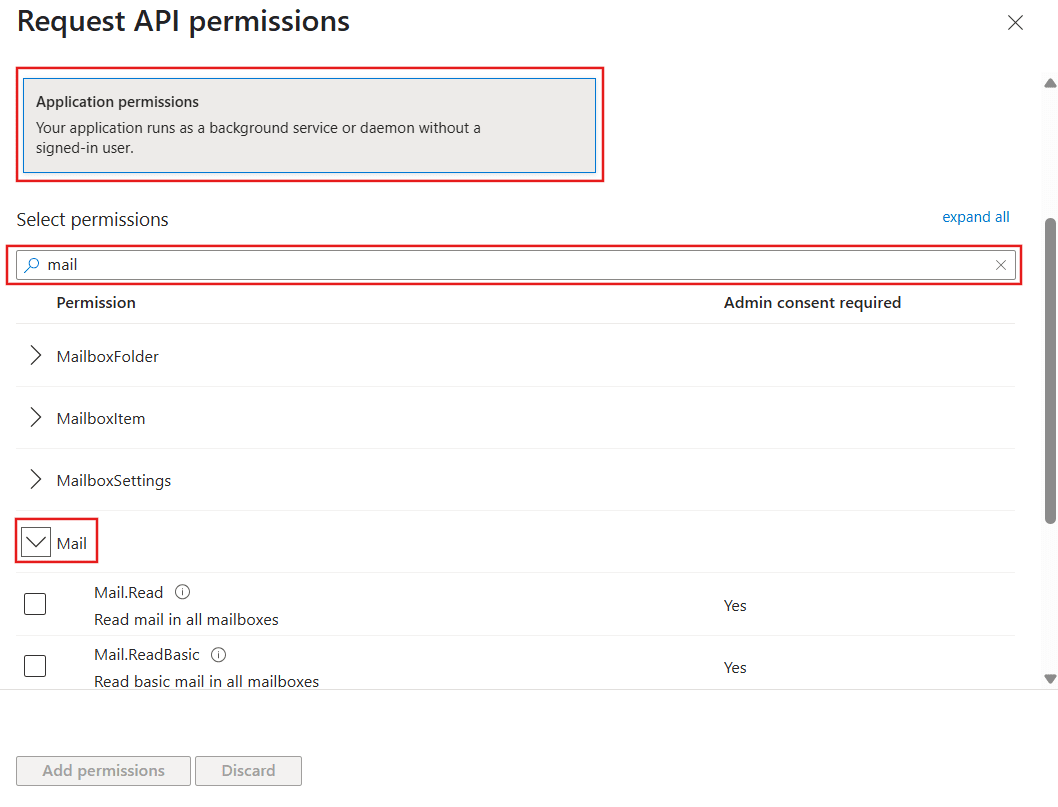Office365 integration | Microsoft Graph Mailer - Request API Permissions Mail