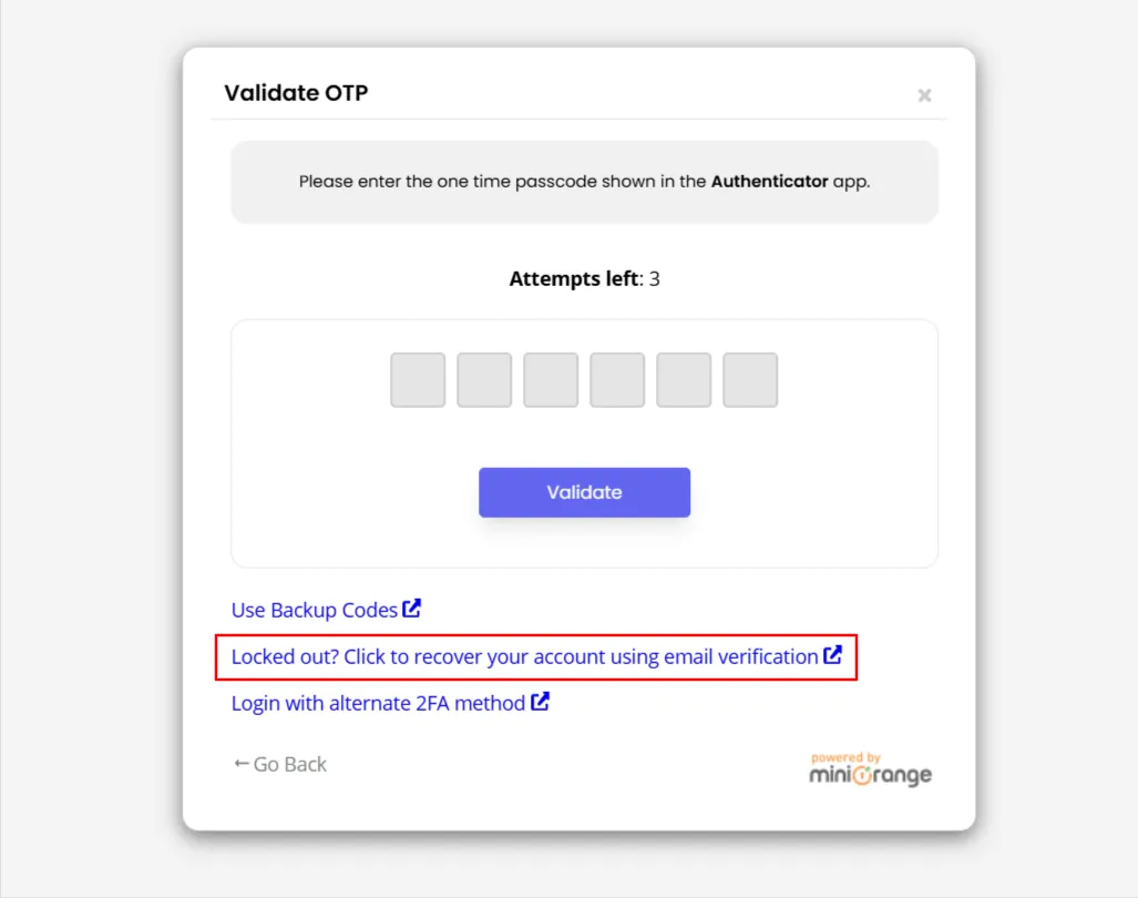 Quick Setup tab - Click locked out bckup login option