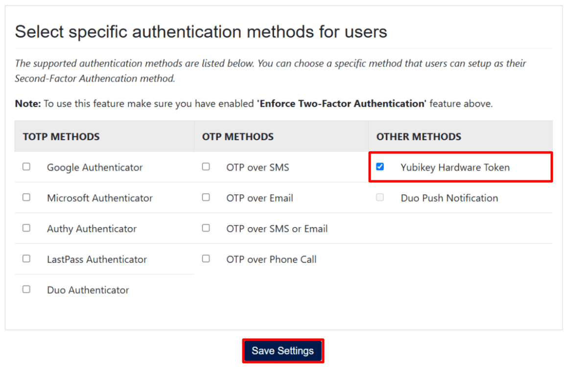 Enable Yubikey Hardware Token methods for 2FA