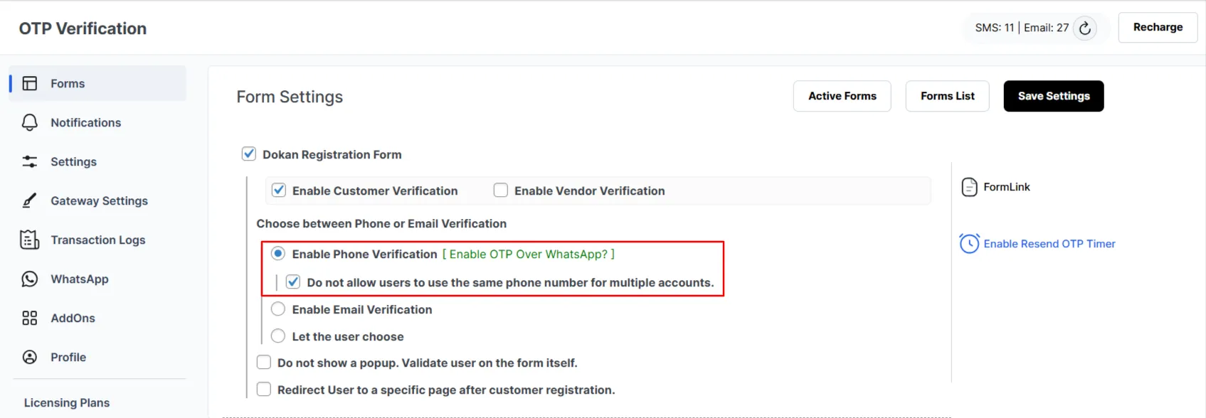 Customer Registration Form - Enable Redirection option
