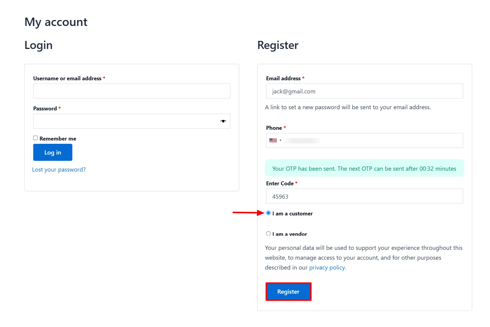 Customer Verification - Enter Code