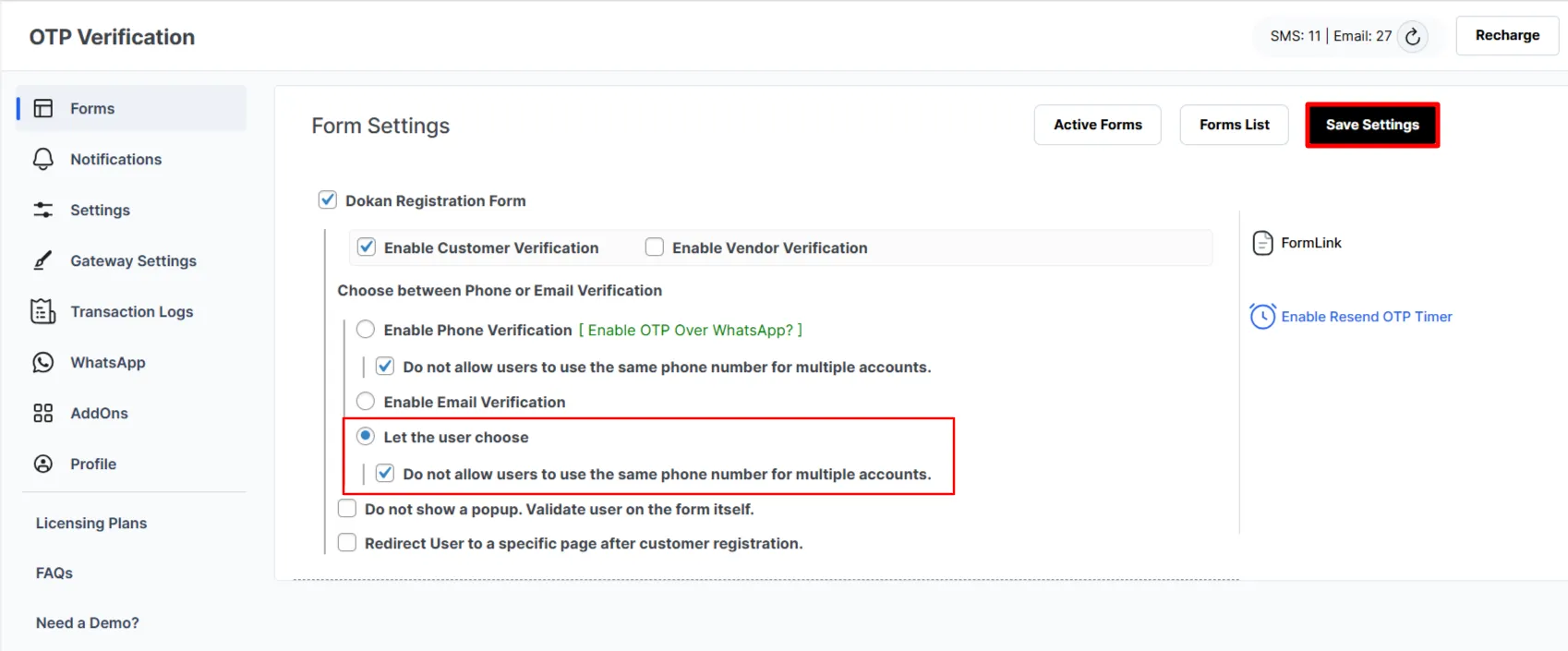 Customer Verification - Select let the user choose