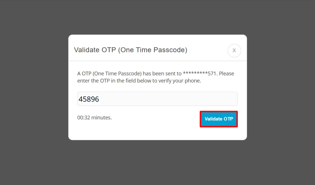 Customer Verification - Enter phone OTP