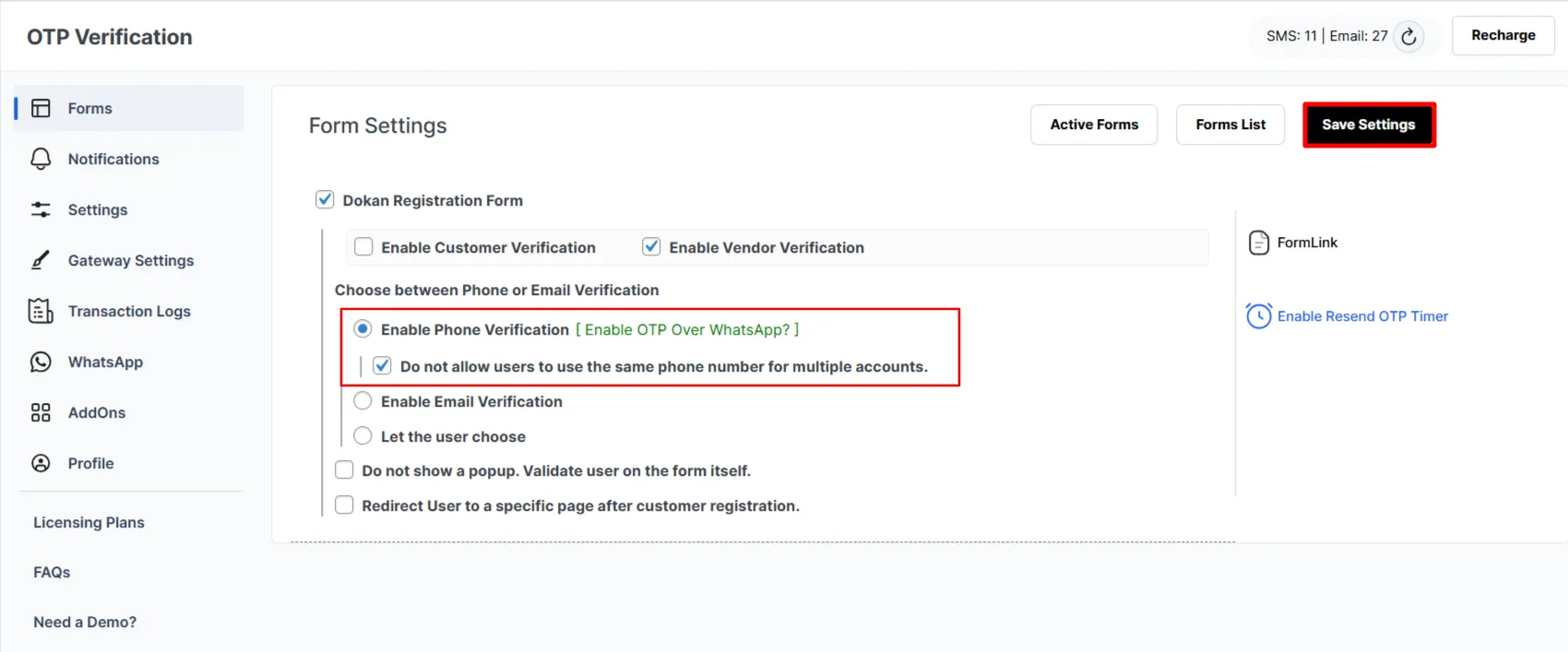 Vendor Registration Form - Select Phone Verification