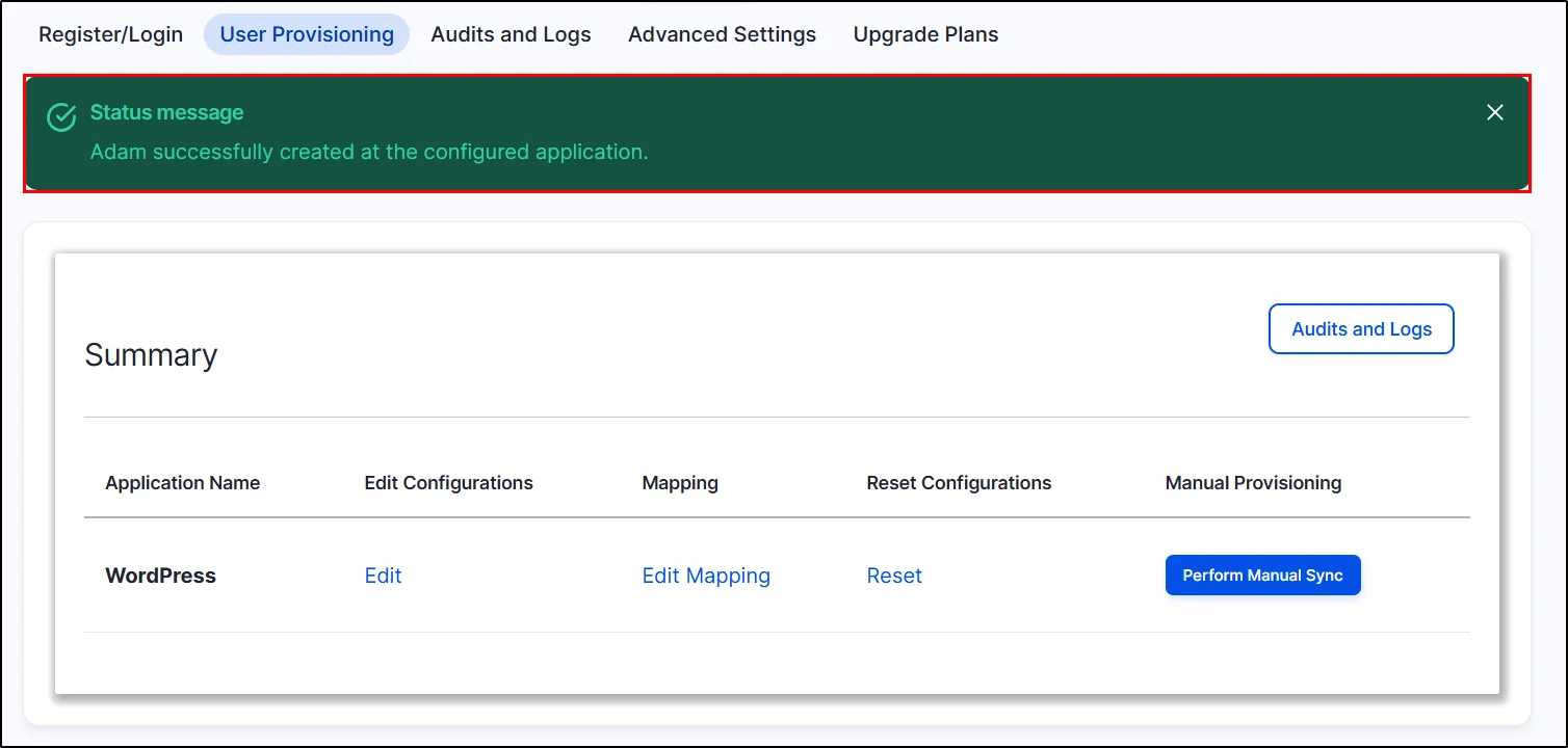 Drupal user provisioning - successfullly performed manual-provisioning