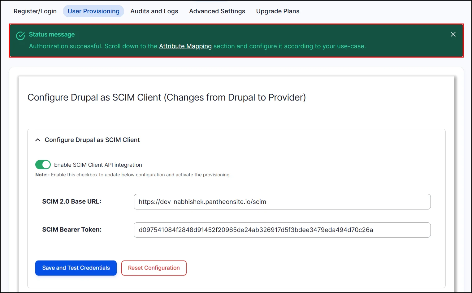 Drupal-SCIM-Client-Drupal-Click-Save-and-Test-Credentials
