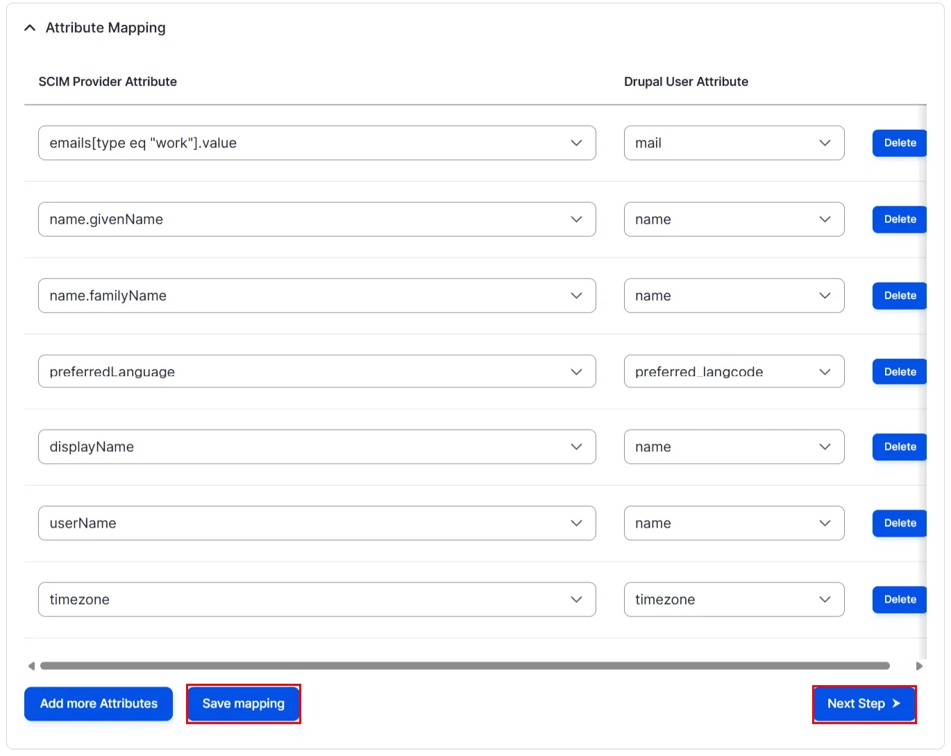 Drupal user provisioning - Attribute Mapping