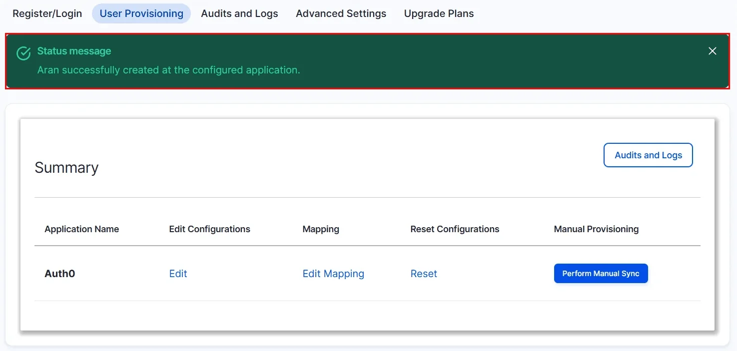 Drupal user provisioning - successfullly performed manual-provisioning