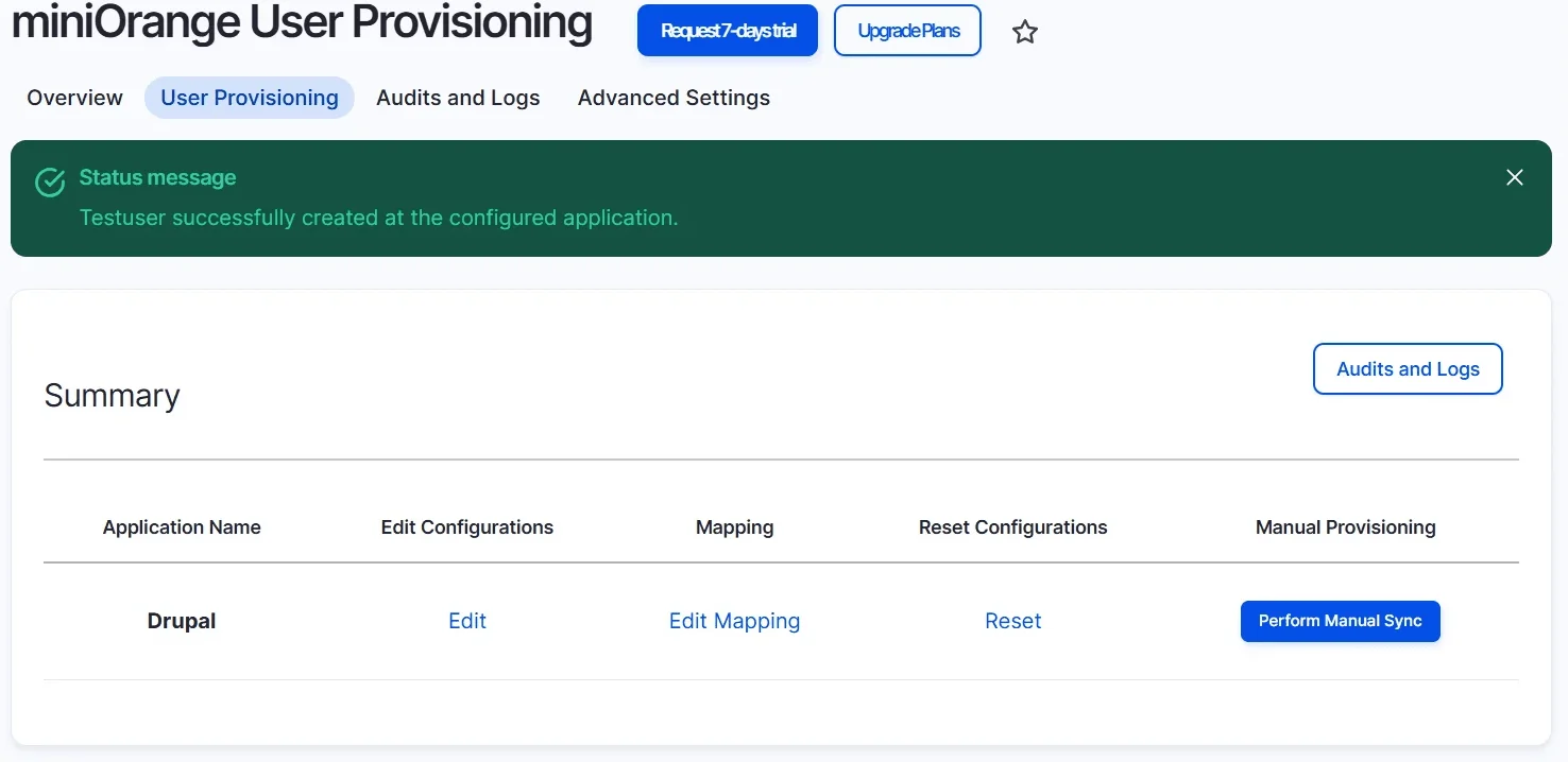 Drupal user provisioning - perform manual on demand provisioning