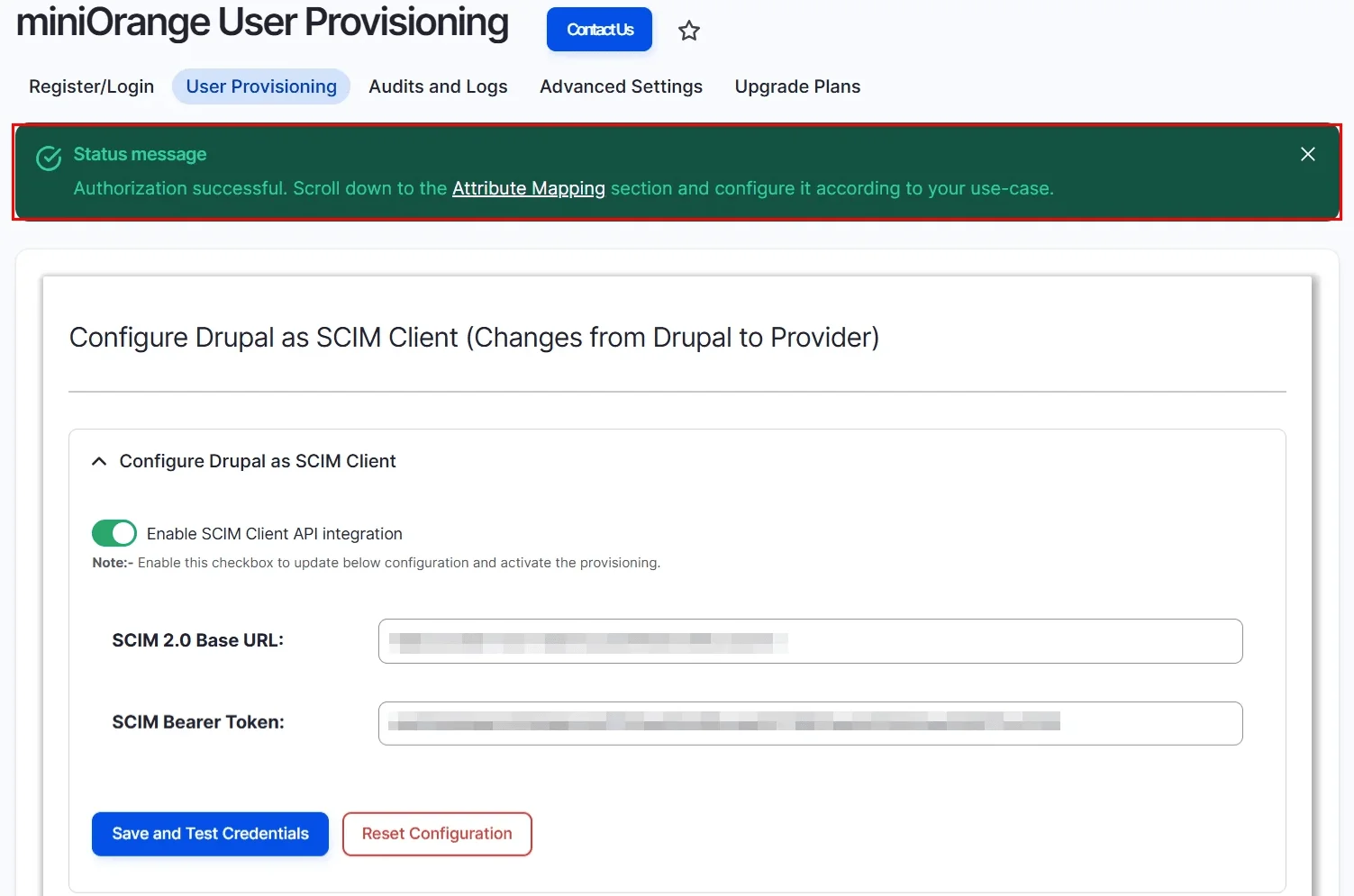 Drupal user provisioning - Test configuration successful