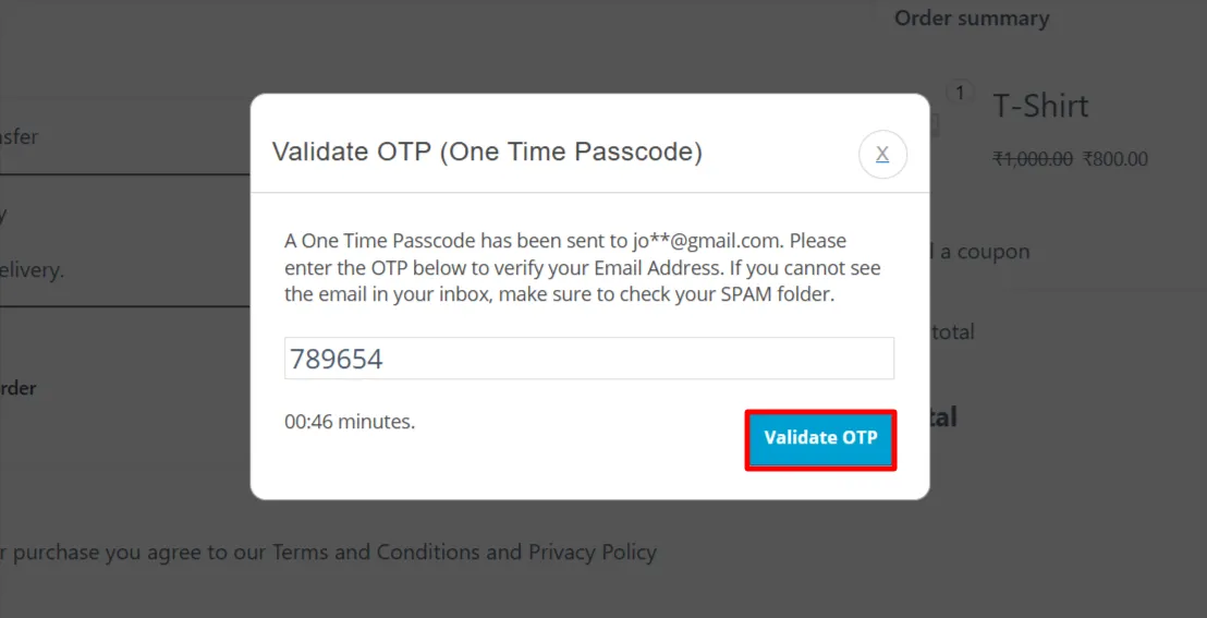 WooCommerce Checkout Form - Email Verification popup