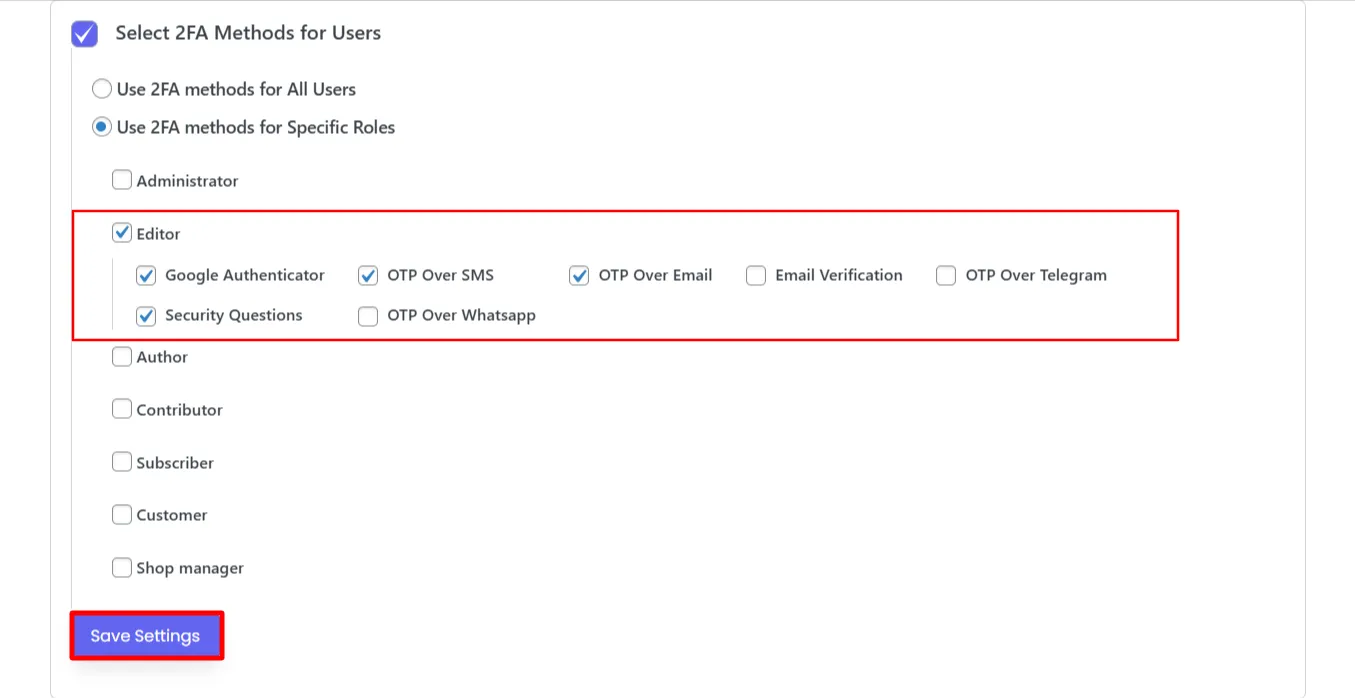 Quick Setup tab - Select Two-Factor Authentication method