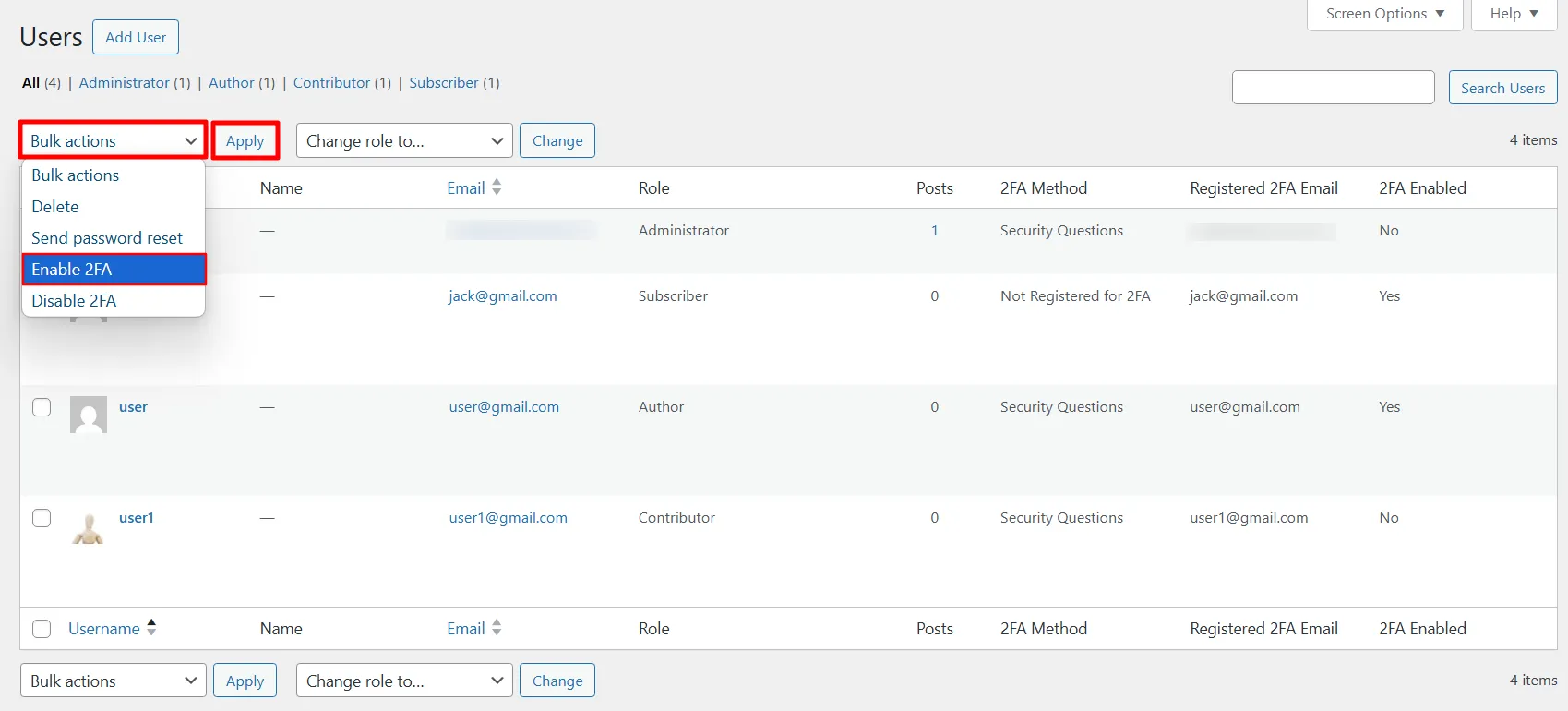 Quick Setup tab - Select Enable 2FA