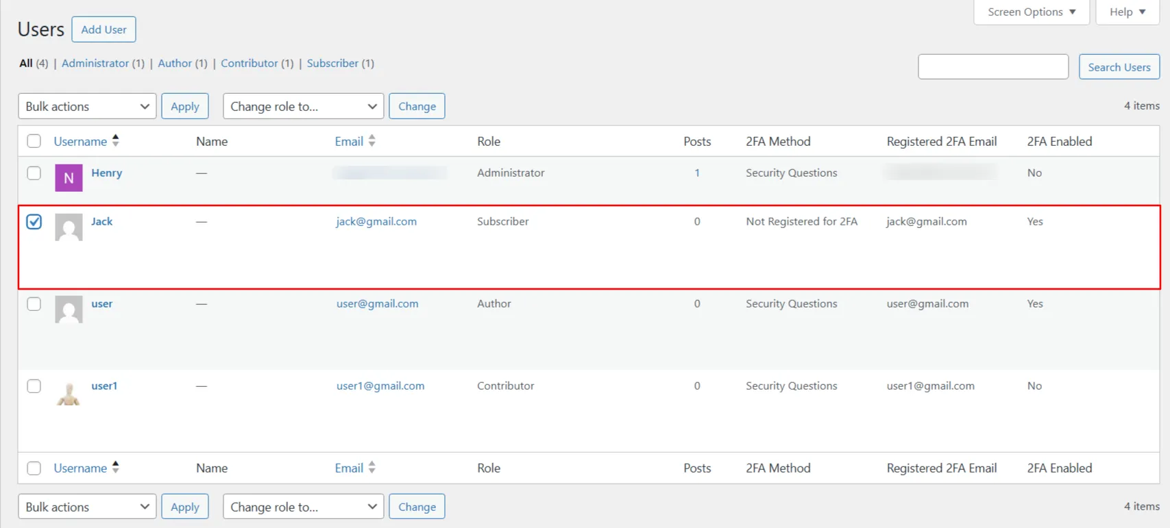 Quick Setup tab - select users