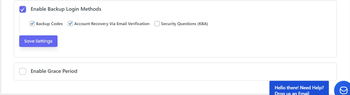 Quick Setup tab - Backup login method setting