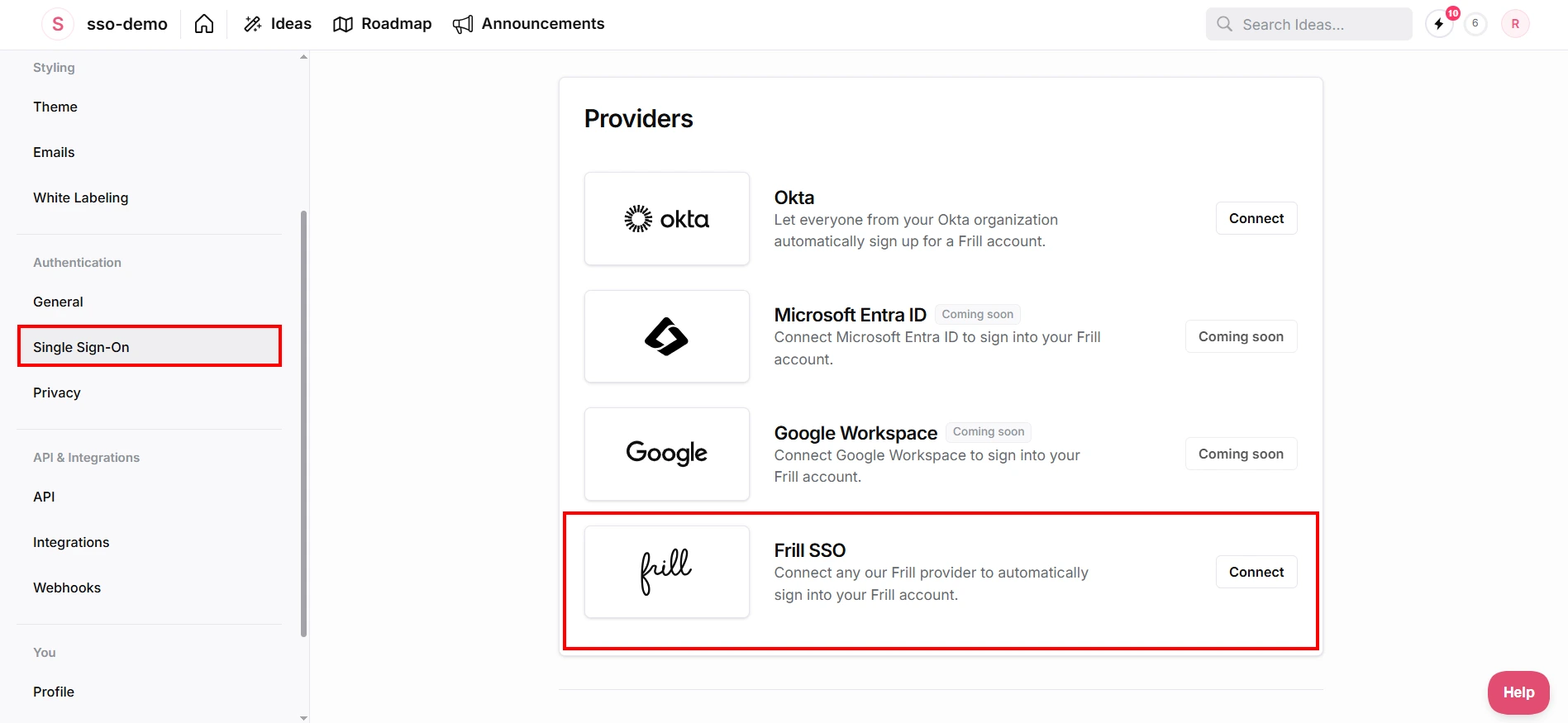 Frill SSO using Shopify as an Identity Provider (IdP) - Select Single Sign-On
