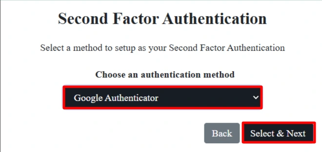 Select Authenticator method for 2FA