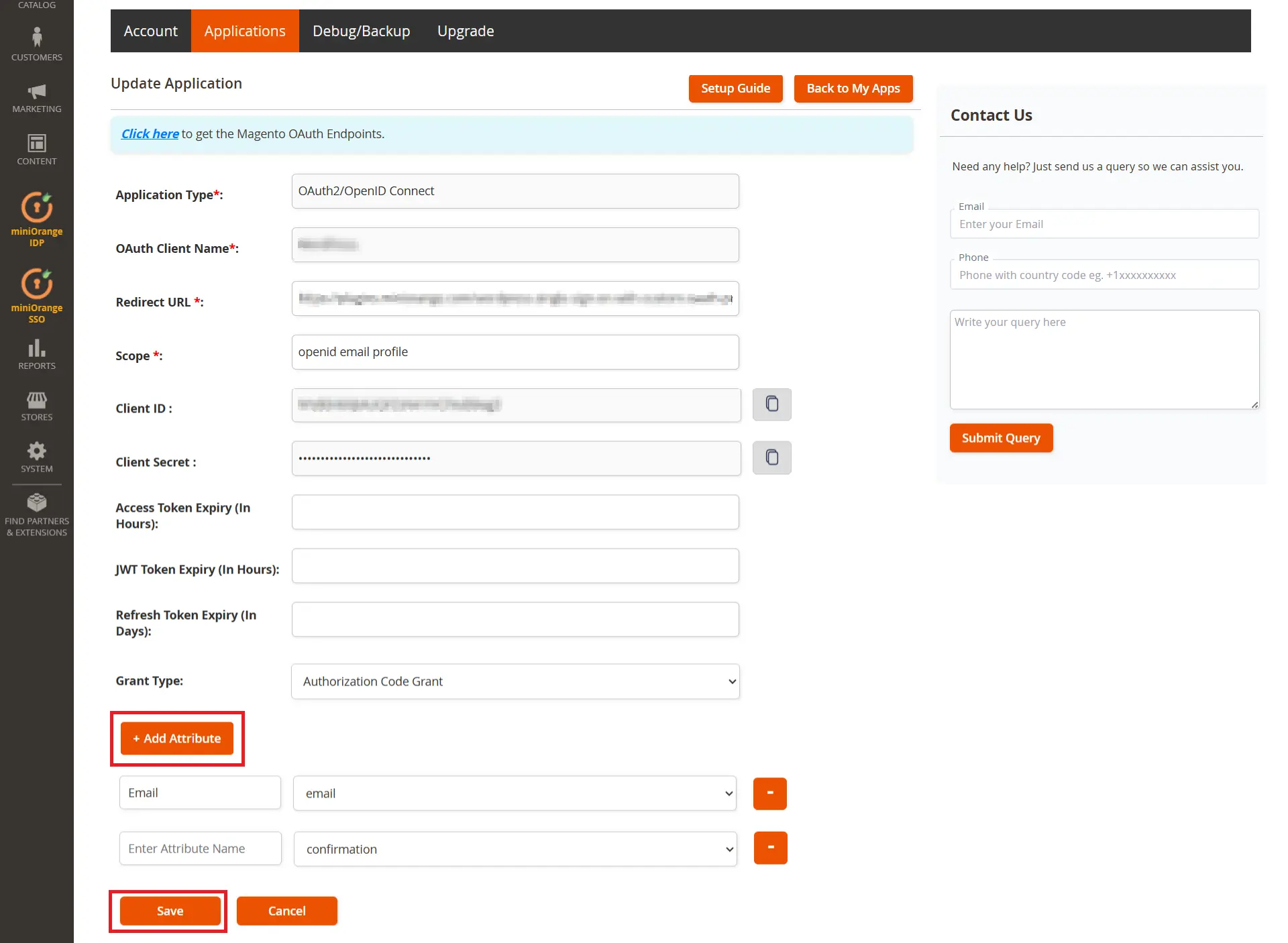 Magento as OAuth Server - add and save attribute mapping