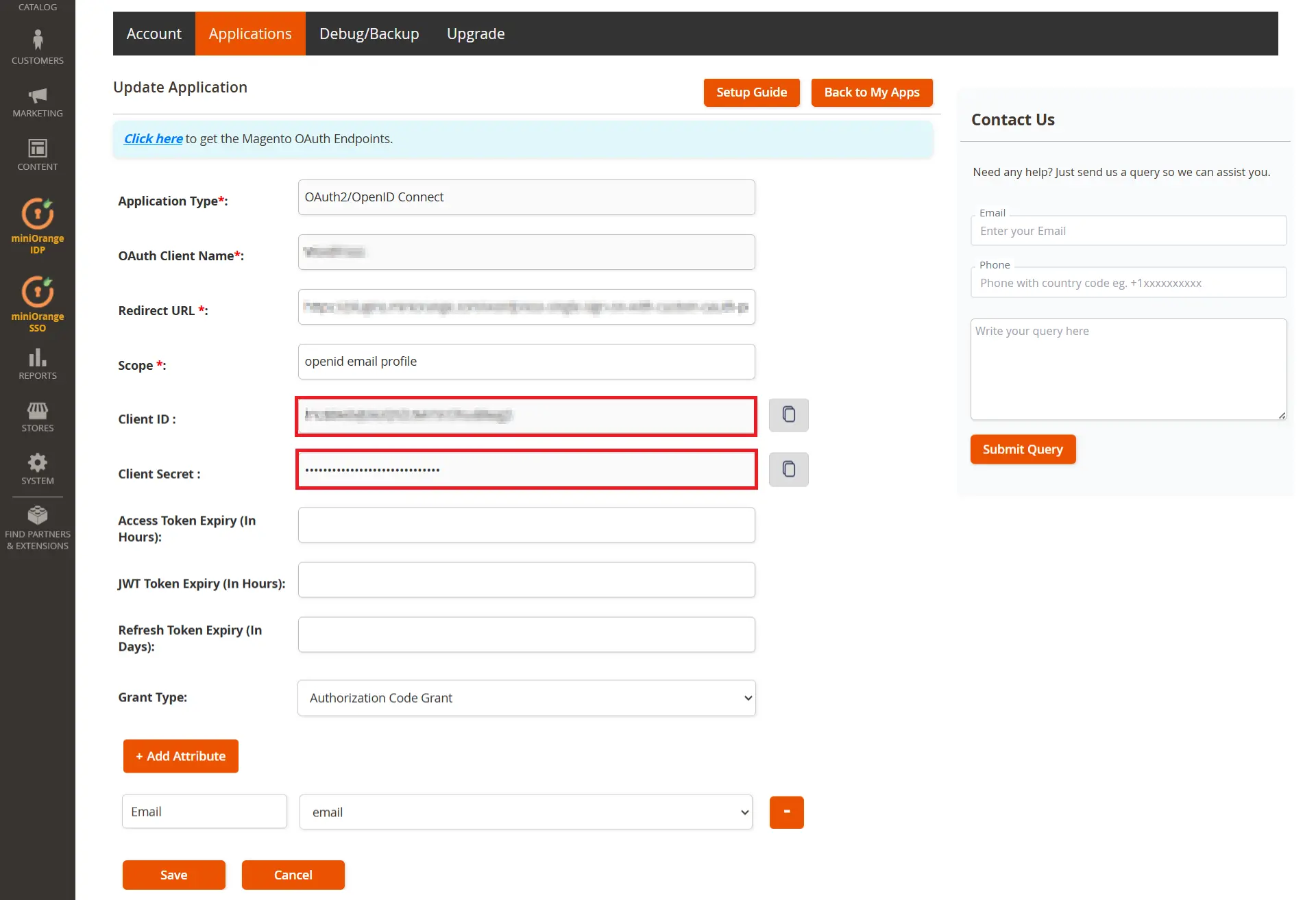 Magento as IDPclient id secret