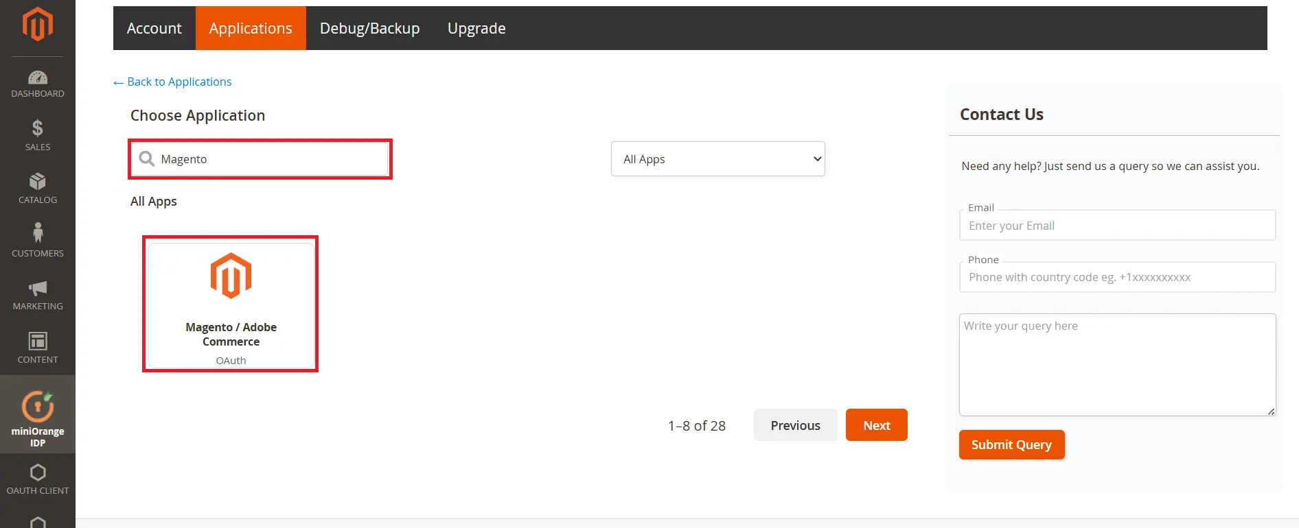 Magento as IDP Choose App