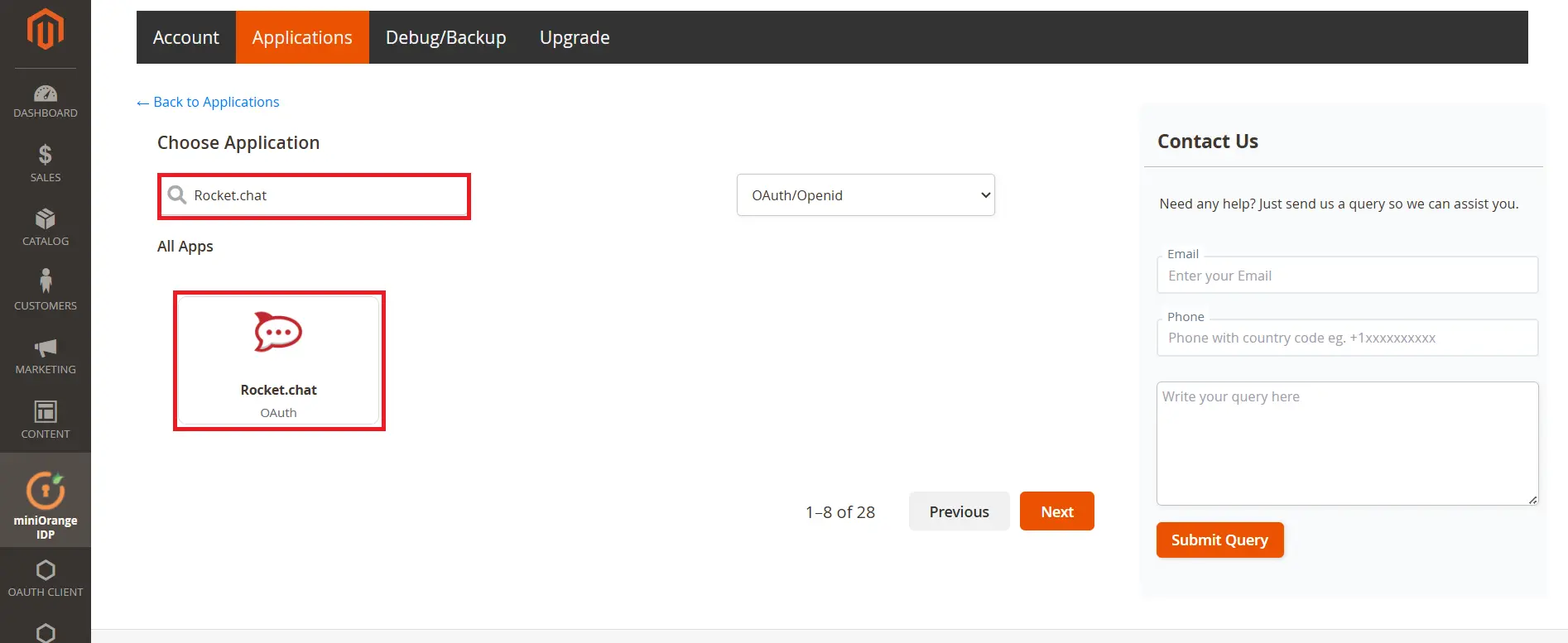 Magento as IDP Choose App