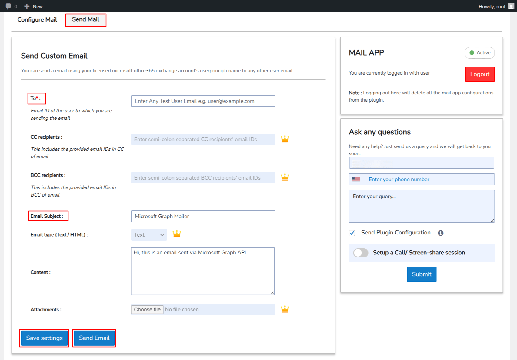 Office365 integration | Microsoft Graph Mailer - Send Custom Mail