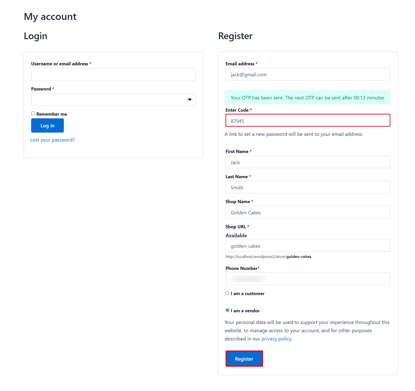 Vendor Verification - Enter OTP Code