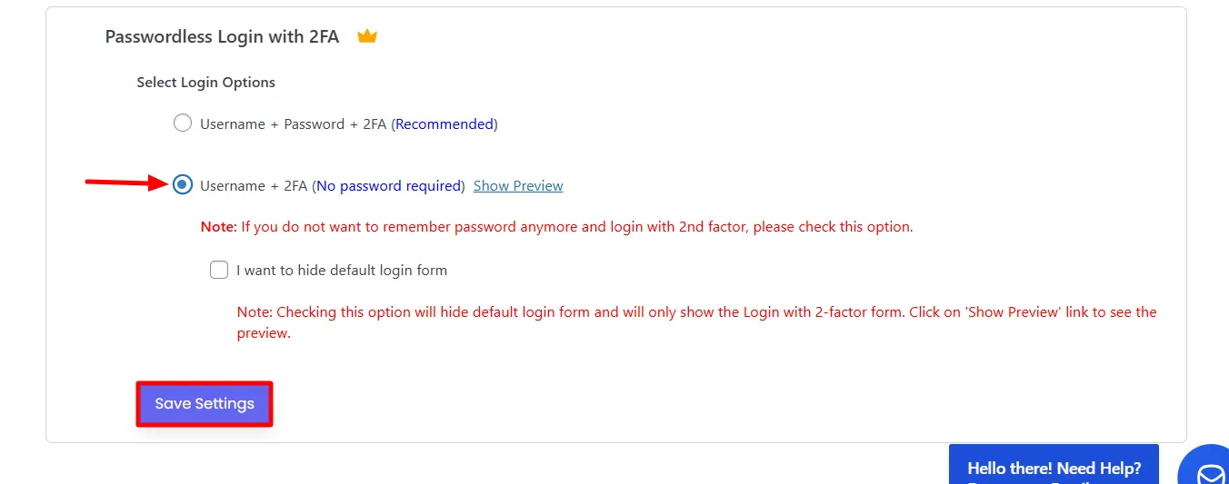 Passwordless login 2FA  - Enable Username + 2FA