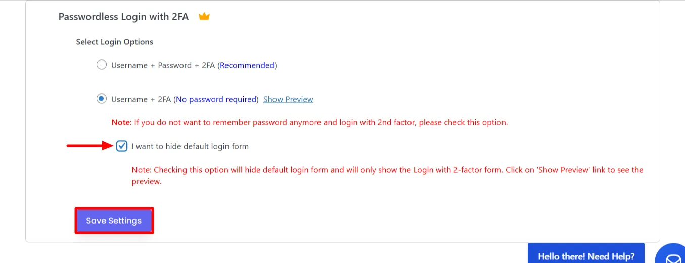 Passwordless login 2FA - Enable hide default login form